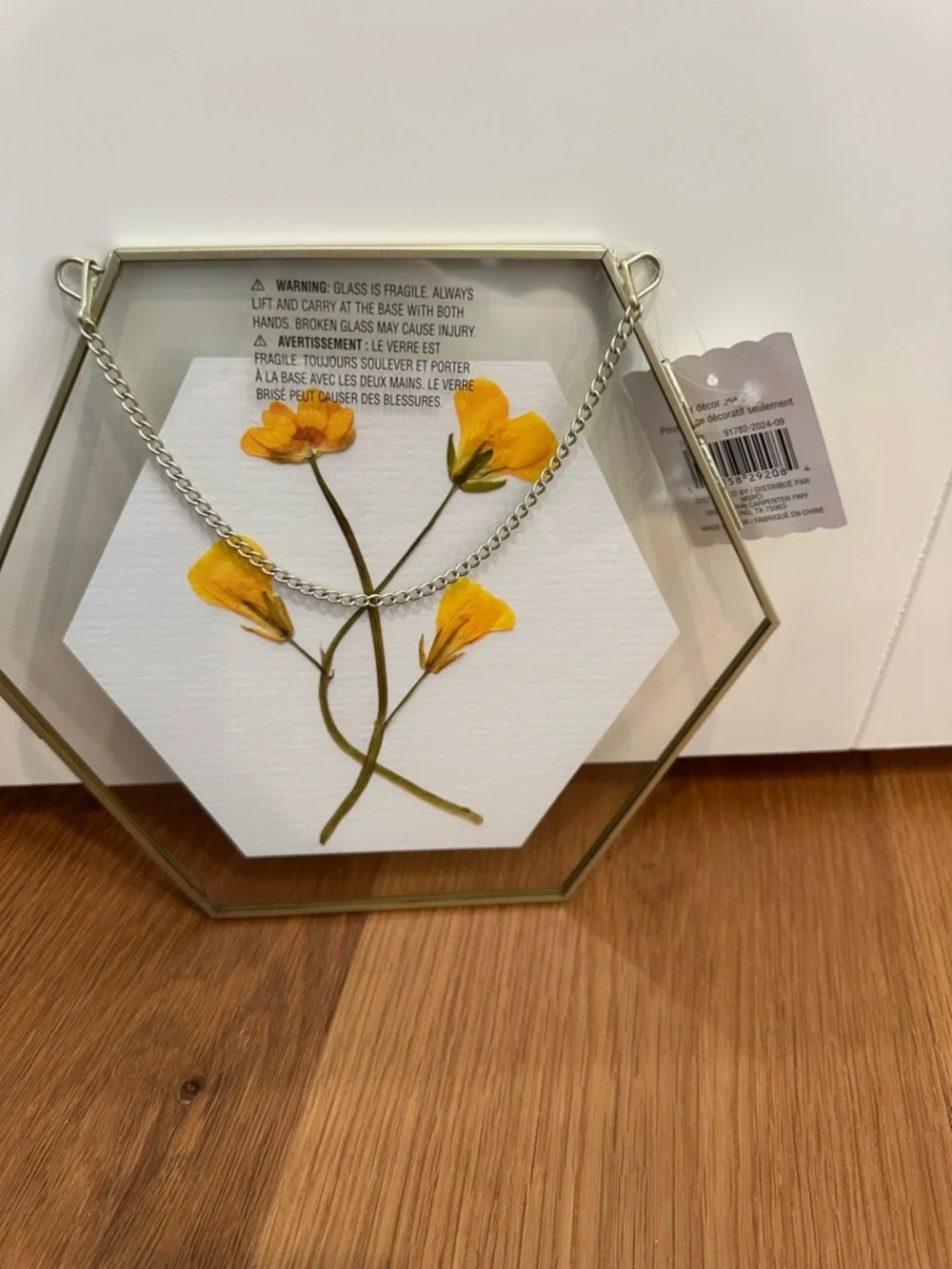 Set of 2 - Ashland Octagon & Hexagon Glass Framed Florals w/ hanging chain - Picture 4 of 5